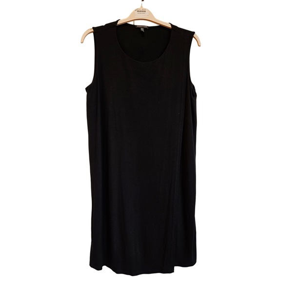 Eileen Fisher Black Sleeveless Dress Wrap Large Scoop Neck Casual Knit - Picture 1 of 5